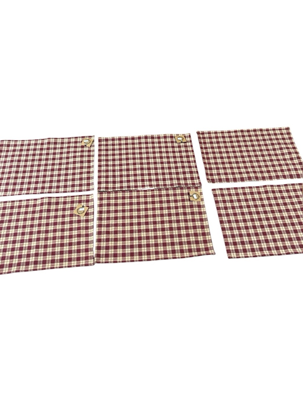 Set of 6 Red and Cream Plaid Placemat Panels new tags